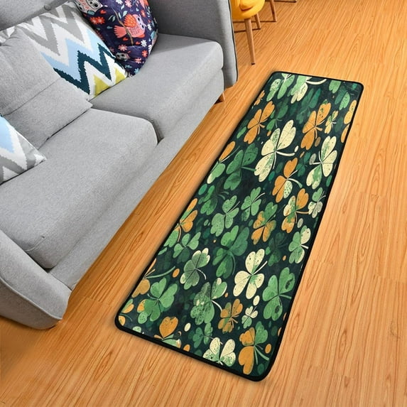 Coolnut St. Patrick's Day Clover Runner Rug - 24"x72" Ultra Soft Non-Slip Floor Mat Washable Area Rugs for Kitchen Bathroom Entry Home Decor Gifts