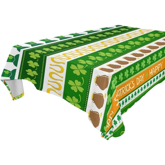Coolnut St. Patrick's Day Clover Stripe Rectangle Tablecloth, Waterproof Washable Polyester Table Cover for Kitchen Dinner Party, 54 x 72 Inch House Decor