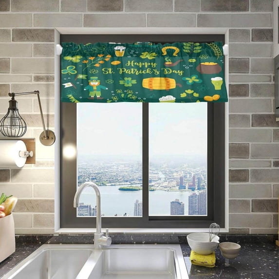 Coolnut St. Patrick's Day Clover Windows Valance Curtains, 54x18in Double Layer Short Blackout Window Topper Treatment for Bathroom,Kitchen,Living Room,Cafe Decor,1 Panel
