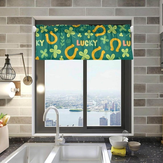 Coolnut St. Patrick's Day Clover Windows Valance Curtains, 54x18in Double Layer Short Blackout Window Topper Treatment for Bathroom,Kitchen,Living Room,Cafe Decor,1 Panel