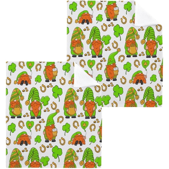Coolnut St. Patrick's Day Gnome Washcloths 4 Pack, Highly Absorbent Soft Cotton Fingertip Towels for Bathroom, Kitchen, Gym, Spa, Home Decor, 12 x 12 Inch Washcloth Gift