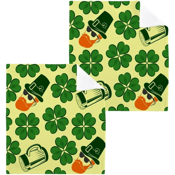 Coolnut St. Patrick's Day Hats Clover Washcloths 6 Pack, Highly Absorbent Soft Cotton Fingertip Towels for Bathroom, Kitchen, Gym, Spa, Home Decor, 12 x 12 Inch Washcloth Gift