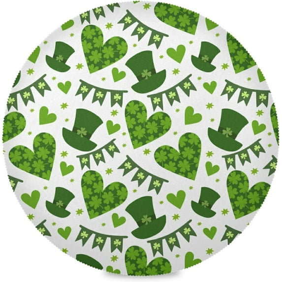 Coolnut St. Patrick's Day Heart Clover Leaves Round Placemats Set of 4, Non-Slip Washable Heat Resistant Place Mat Table Mats for St. Pat's Day Kitchen Dining Table Home Decor Gifts