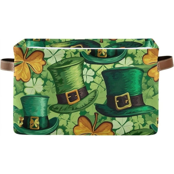 Coolnut St. Patrick's Day Shamrock Storage Basket with Handles Collapsible Storage Bins Canvas Fabric Storage Organizer for Shelves Closet Bedroom Living Room 2Pack Decor Gifts
