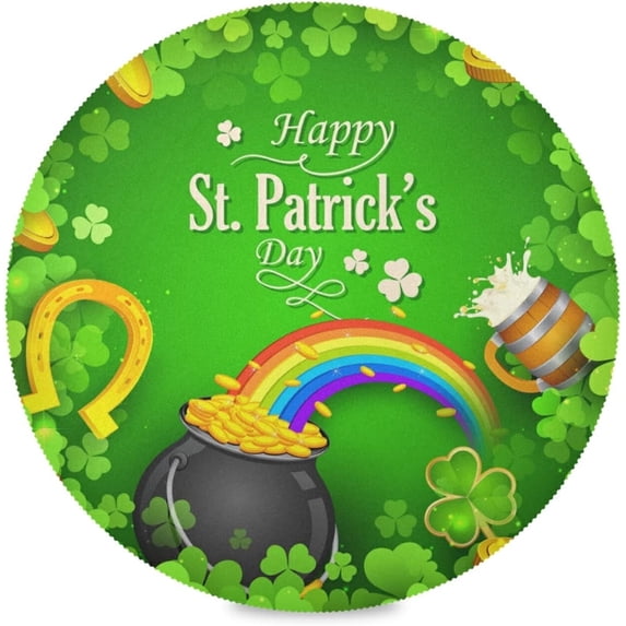 Coolnut St. Patrick's Day Treasures Round Placemats Set of 4 Polyester Table Mat Easy to Clean Heat Resistant Wipeable Placemats for Dining Table,St. Patrick's Day Home Decor