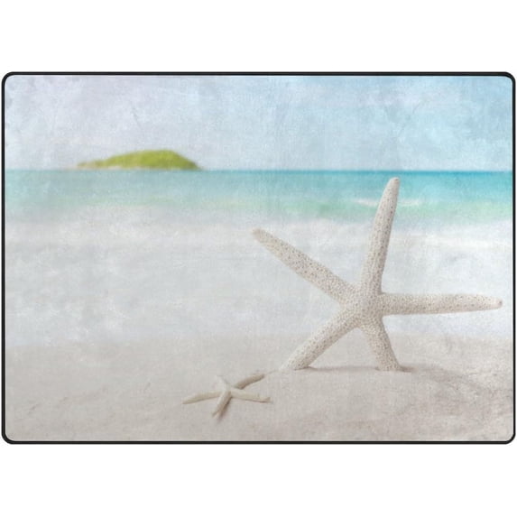 Coolnut Starfish on Beach Lightweight Carpet Mats, 5'3" x 4' Area Soft Rugs, Floor Mat Rug Home Decoration for Kids Room Living Room, 63"x 48"