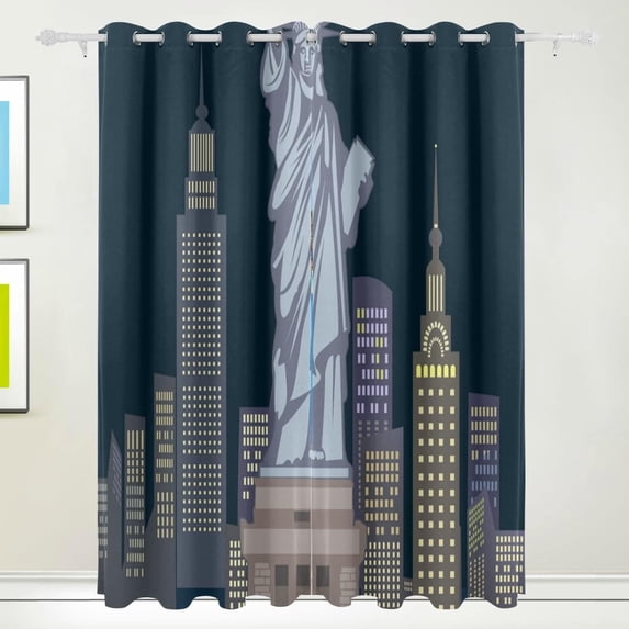 Coolnut Statue of Liberty New York City Blackout Curtain for Bedroom, 2 Panels Thermal Insulated Blackout Drapes Long Darkening Curtains with Grommets,55"x 72"
