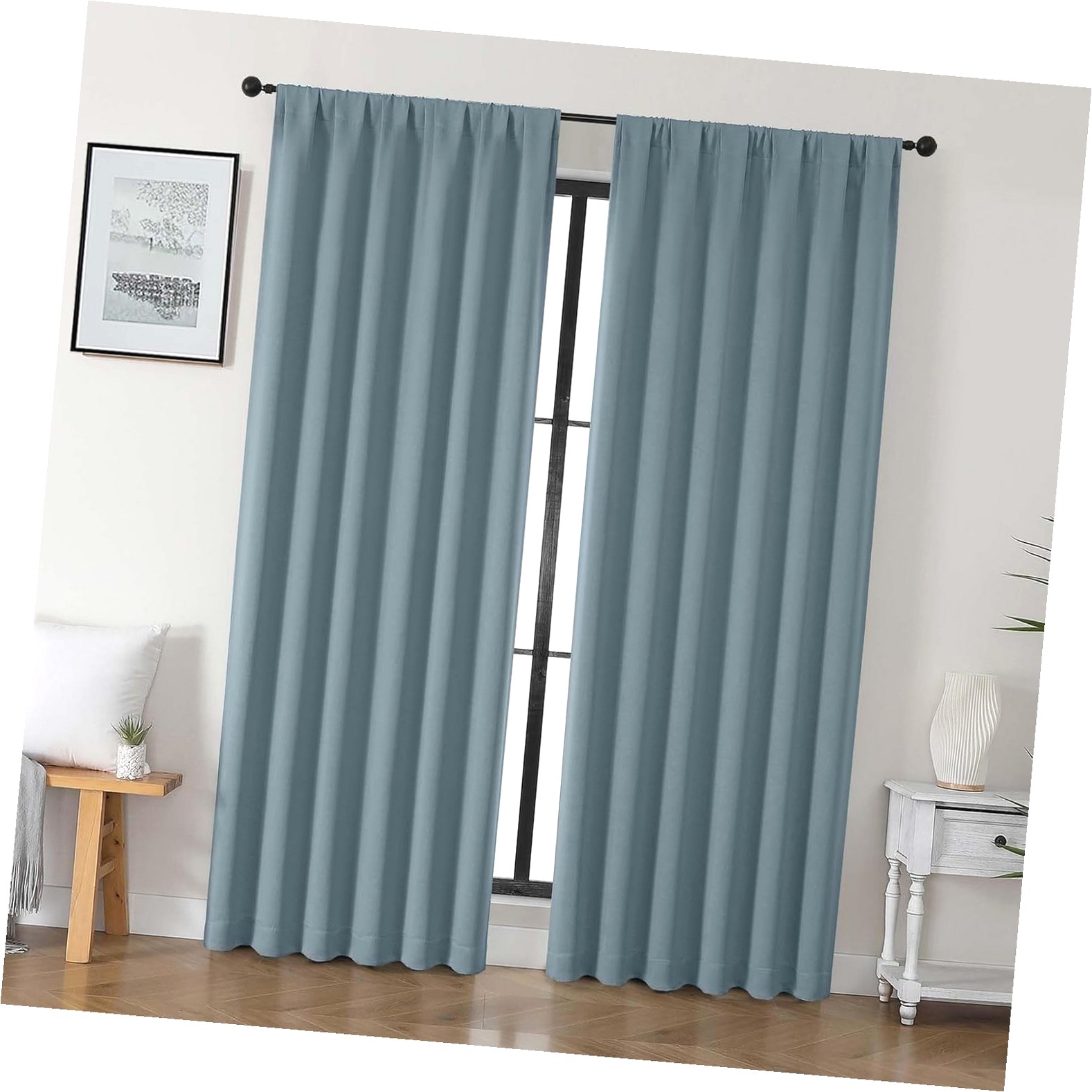 Coolnut Stone Blue Curtains for Bedroom 90 inches Long 2 Panels Set ...