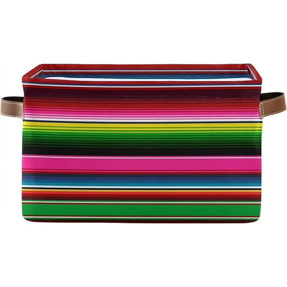Coolnut Storage Basket Mexican Serape Blanket Stripes Colorful Storage Bin with Handle , Large Storage Cube Collapsible for Shelves Closet Bedroom Living Room 2PCS Decor Gifts