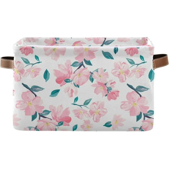 Coolnut Storage Basket Pink Flower Storage Bin with Handle , Large Storage Cube Collapsible for Shelves Closet Bedroom Living Room 1PC Decor Gifts