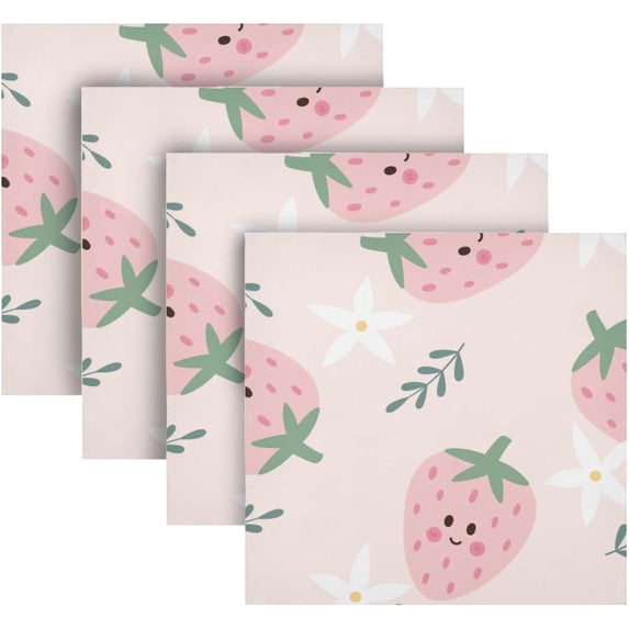 Coolnut Strawberry Cloth Napkins Set of 6, Reusable Washable Polyester Dinner Table Napkins for Family, Weddings, Parties, Home Decor, 20 x 20 Inch Washcloth Gift