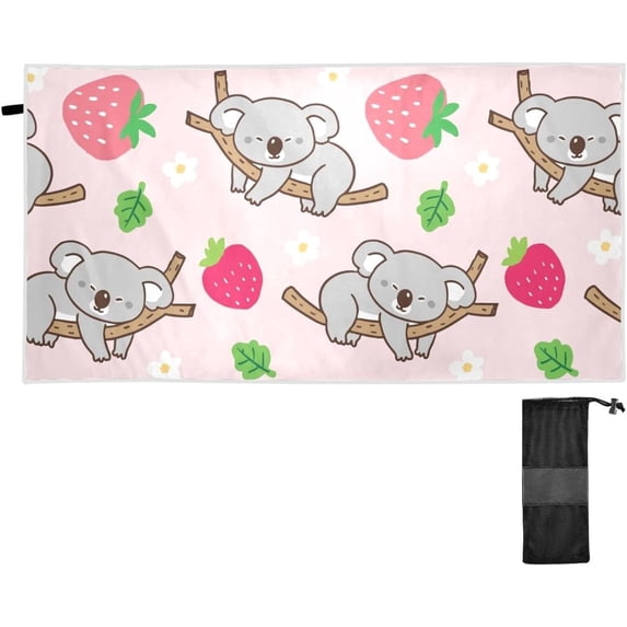 Coolnut Strawberry Koala Beach Towel Fast Drying Camping Towels Sand Free Beach Blanket Soft Absorbent Travel Sport Towel for Gym Bath Shower Swimming 30" x 60" Washcloth Gift