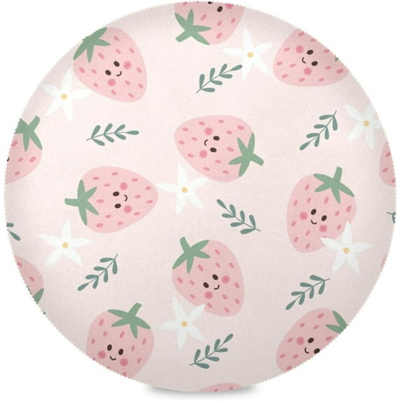 Coolnut Strawberry Round Placemats Waterproof Non-Slip Washable Place Mats Polyester Table Mats Set of 6 Heat Resistant for Home Kitchen Holiday Party Home Decor Gifts