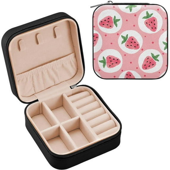 Coolnut Strawberry Travel Jewelry Box PU Leather Jewelry Organizer Ideal Gift for Women Girls, Portable Mini Jewelry Travel Case for Stud Earrings Rings Necklaces Bracelets Women Gifts