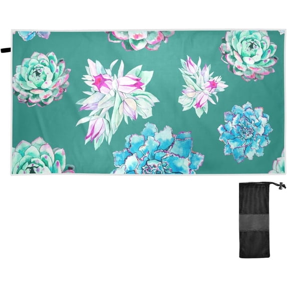 Coolnut Succulents Pattern Green Beach Towel Fast Drying Camping Towels Sand Free Beach Blanket Soft Absorbent Travel Sport Towel for Gym Bath Shower Swimming 30" x 60" Washcloth Gift