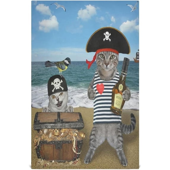 Coolnut Summe Ocean Pirate Cats Kitchen Towel 18"x28" Multifunction Hanging Towels, Set of 1 Kitchen Hand Towels Treasures Seashore Soft Absorbent Dish Towels Tea Bar Towels for Home Clean Decor