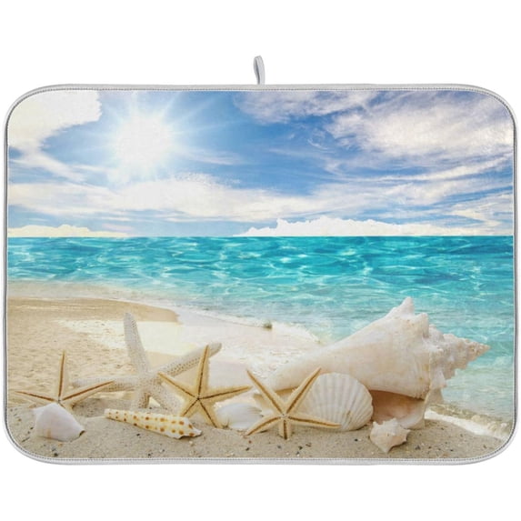 Coolnut Summer Beach Dish Drying Mat for Kitchen, 16 x 18 Inch Microfiber Absorbent Dish Drying Pad, Machine Washable Kitchen Counter Protect Mats