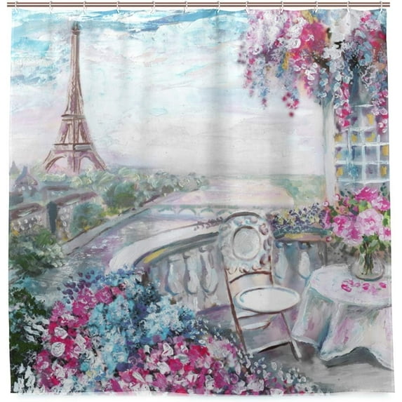 Coolnut Summer Cafe in Paris Bath Shower Curtain Liners 72"x72", Polyester Waterproof Bath Curtains with Hooks for Bathroom Decoration