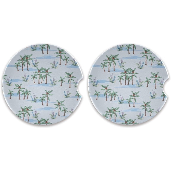 Coolnut Summer Coconut Car Coasters Pack of 2,Absorbent Car Coasters,Drink Cup Holder Coasters with A Finger Notch for Easy Removal Home Decor