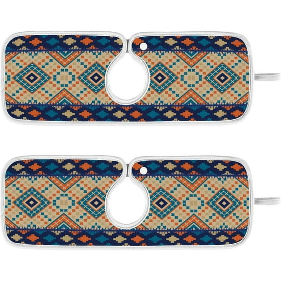 Coolnut Summer Element Grain Sink Splash Guard for Faucet 2 Packs Faucet Absorbent Mats, Geometric Ethnic Faucet Handle Drip Catcher Quickly Drying Mat for Kitchen Counter Bathroom, 30"x5.5" RV