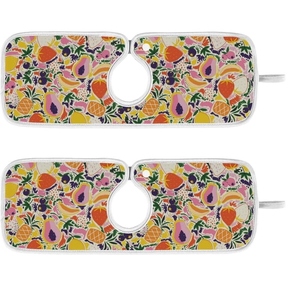 Coolnut Summer Mixed Fruits Sink Splash Guard for Faucet 2 Packs Faucet Absorbent Mats, Abstract Fruits Faucet Handle Drip Catcher Quickly Drying Mat for Kitchen Counter Bathroom, 14.9"x5.5"