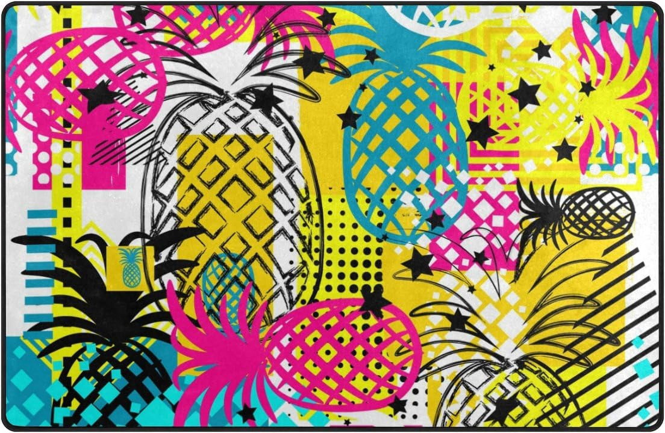 Hawaiian Neon Pineapple Print Floor Mat