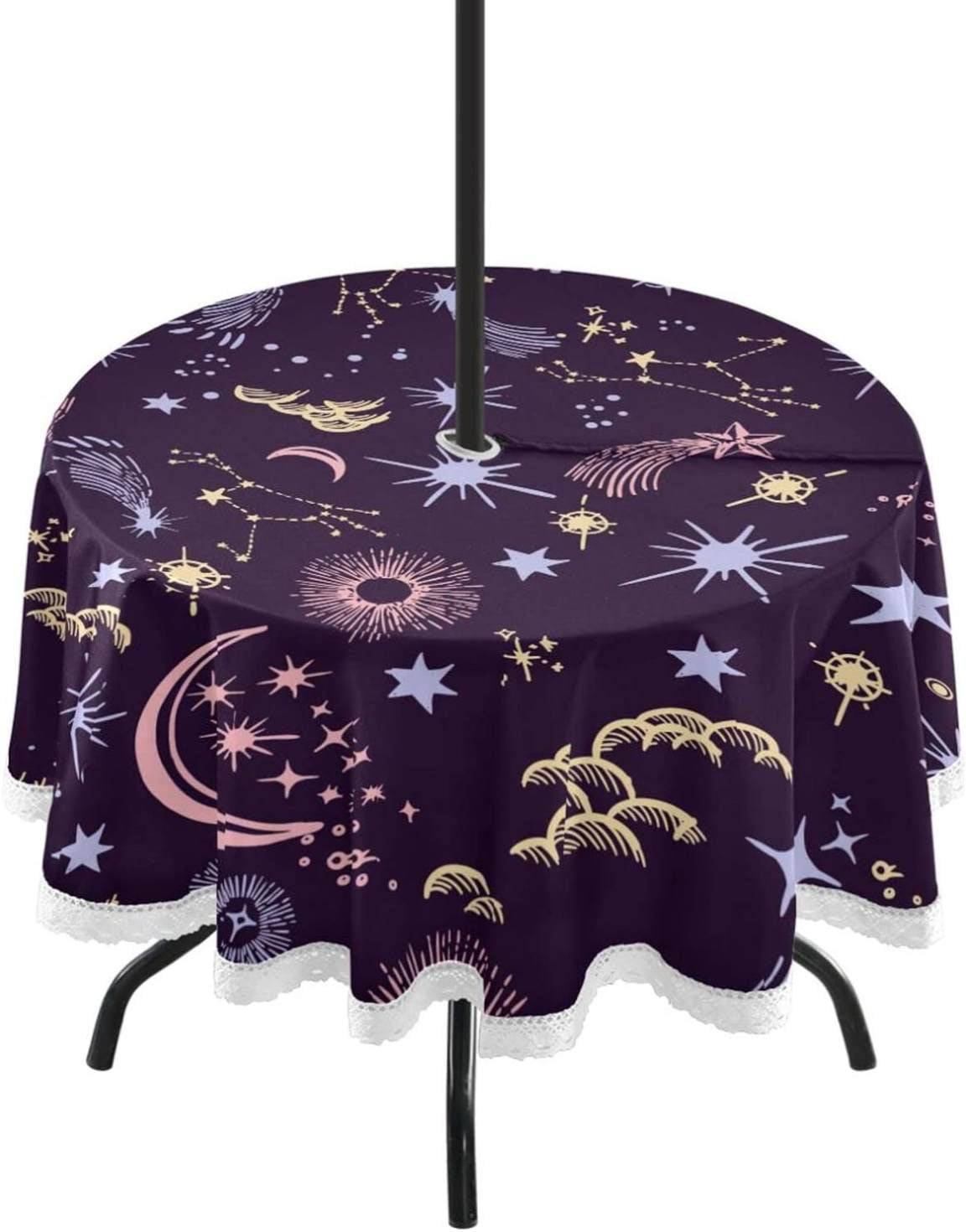 Coolnut Sun Moon Round Table Cloth 60", Heat Resistant Table Cover with