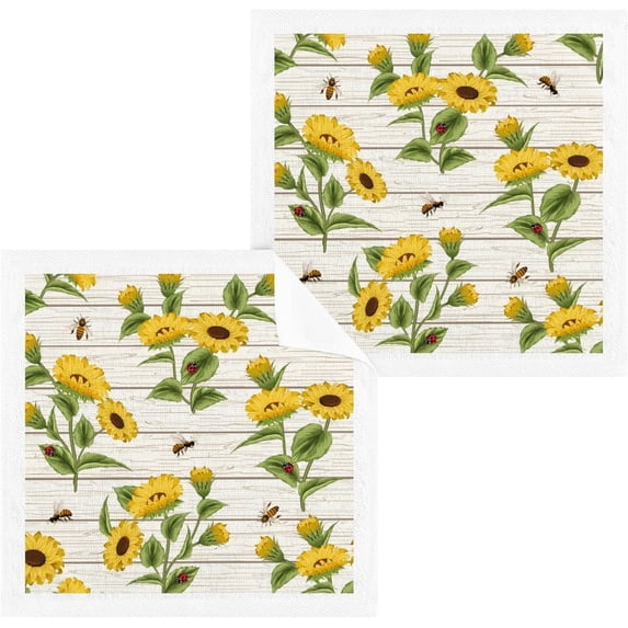 Coolnut Sunflower Board Wash Cloths 4 Pack - 12 x 12 Inch Super Soft Washcloths for Your Face and Body - 100% Cotton Highly Absorbent Baby Face Towel Washcloth Gift