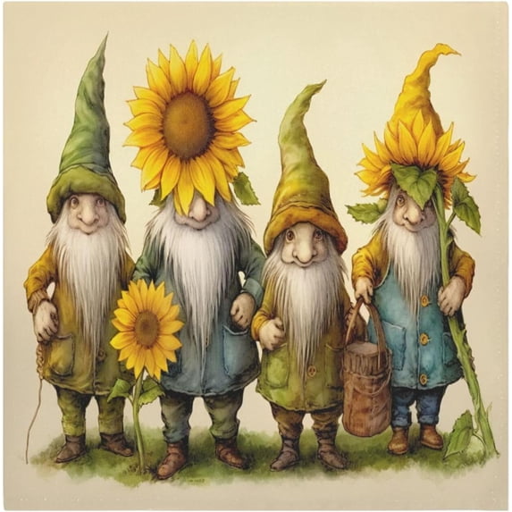 Coolnut Sunflower Gnomes Cloth Napkins Set of 4,20x20 Inches Napkins Cloth Washable Reusable Soft for Dinner,Wedding,Parties,Home Dinner,Tableative Decor Gift