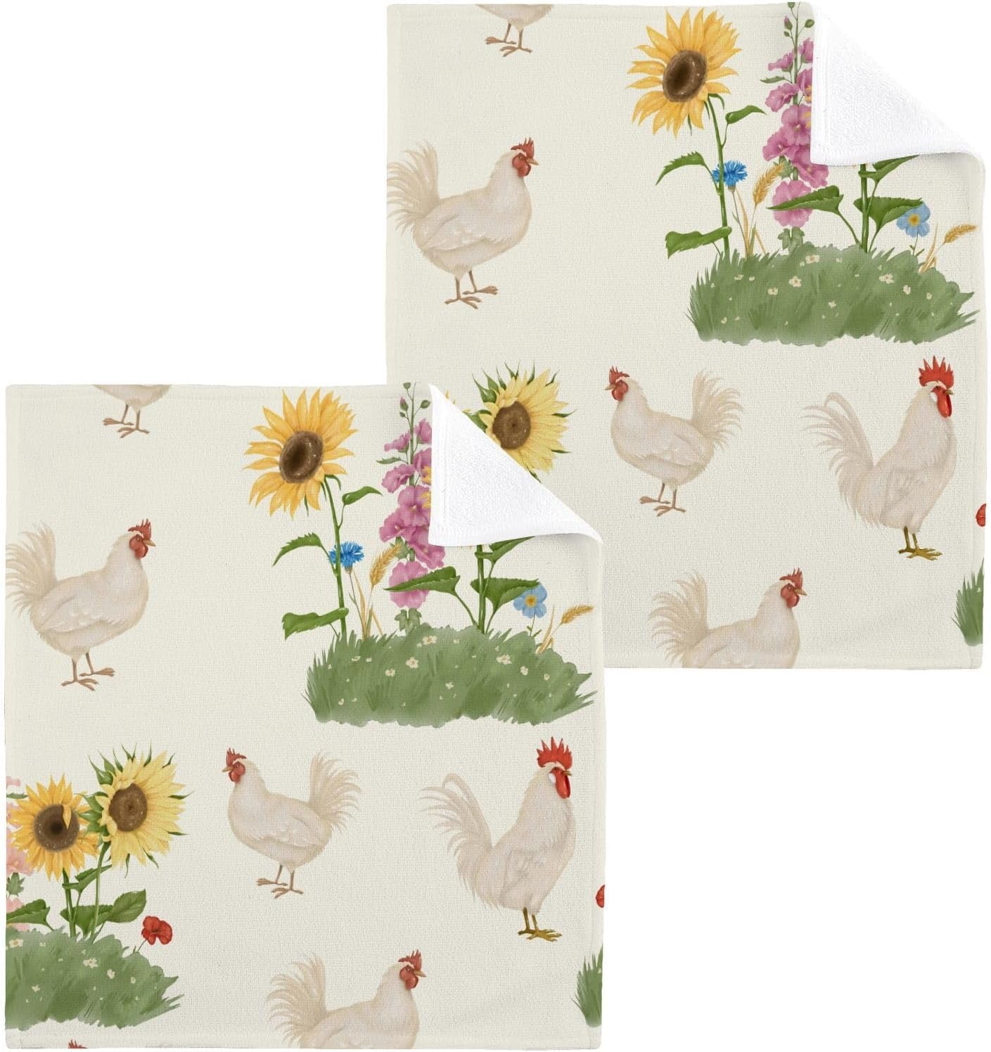 Set Of 2 Highland Cow Hand Towels With Sunflowers - 28x14.5 Inch Absorbent Bathroom, Kitchen, Gym Towels