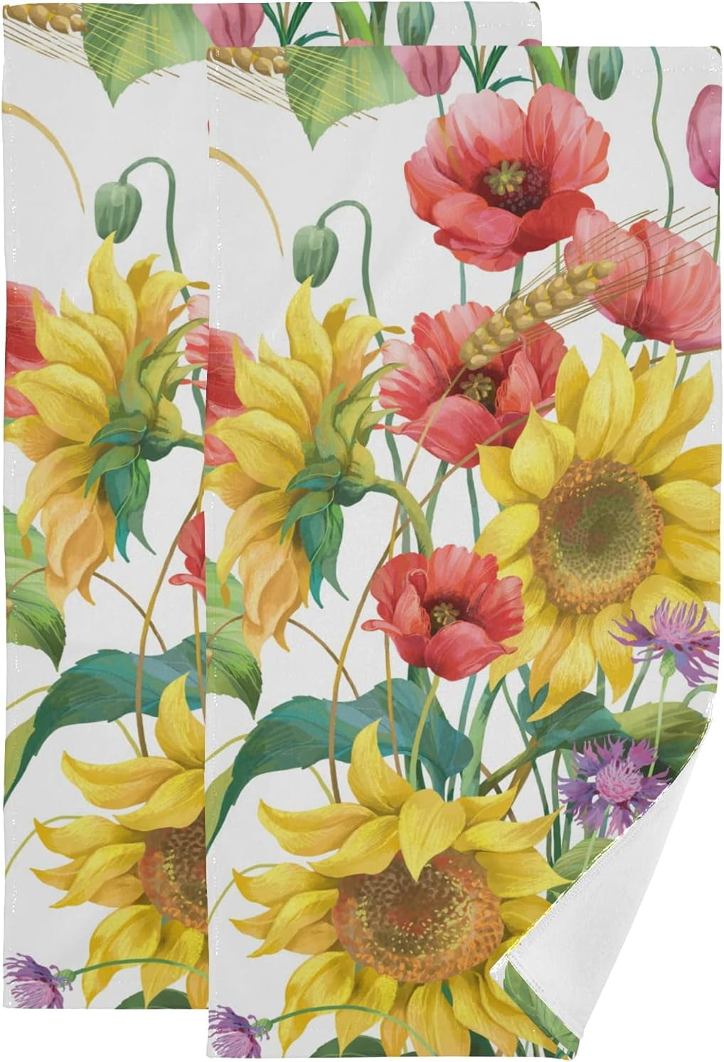 Coolnut Sunflower Soft Hand Towels, 2 PcsAbsorbent Bath Towel