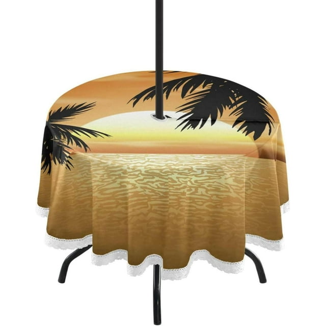 Coolnut Sunset Beach Ocean Round Tablecloth 60" Outdoor Table Covers