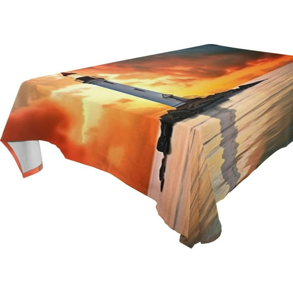 Coolnut Sunset Light House Rectangle Tablecloth Waterproof Polyester Table Clothative Stain Resistant & Wrinkle Resistant Washable Table Cover for Dining Table/Party/Camping 54x57 Inch Decor Gift