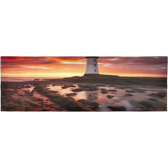 Coolnut Sunset Scenery of Lighthouse Curtain Valance for Windows, Rod Pocket Valance Window Treatments 1 Panel Short Curtains for Kitchen Windows Bathroom Bedroom 54 x 18 inch Home Decor