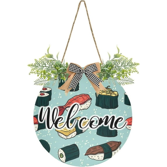 Coolnut Sushi Front Door Round, Hanging Welcome Sign, Front Door for Home, Farmhouse, Porch, Wall Hanging, Outdoor Home Decor