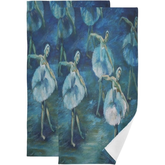 Coolnut Swan Lake Ballet Summer Hand Towels for Bathroom, Kitchen Towel 2 PCS Ultra Soft and Highly Absorbent Decorative Fingertip Face Bath Towels for Spa & Hotel, 28.3"x 14.4"