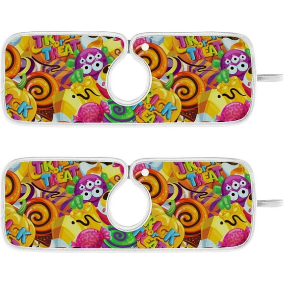 Coolnut Sweet Candy Colorful Sink Splash Guard for Faucet 2 Packs Faucet Absorbent Mats, Happy Halloween Faucet Handle Drip Catcher Quickly Drying Mat for Kitchen Counter Bathroom, 14.9"x5.5"