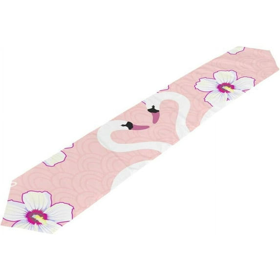 Coolnut Table Runner 13"x90", Beautiful Flowers Swans Washable Table Cloth Runner for Holiday Home Wedding Table Top Decoration