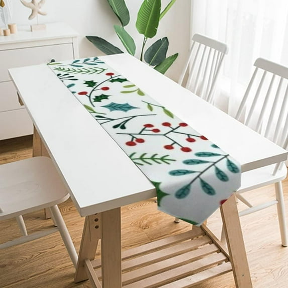 Coolnut Table Runner 13"x90", Christmas Blue and Green Spruce Branches Washable Table Cloth Runner for Holiday Home Wedding Table Top Decoration