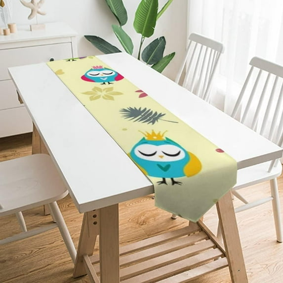 Coolnut Table Runner 13"x90", Colorful Owls Washable Table Cloth Runner for Holiday Home Wedding Table Top Decoration