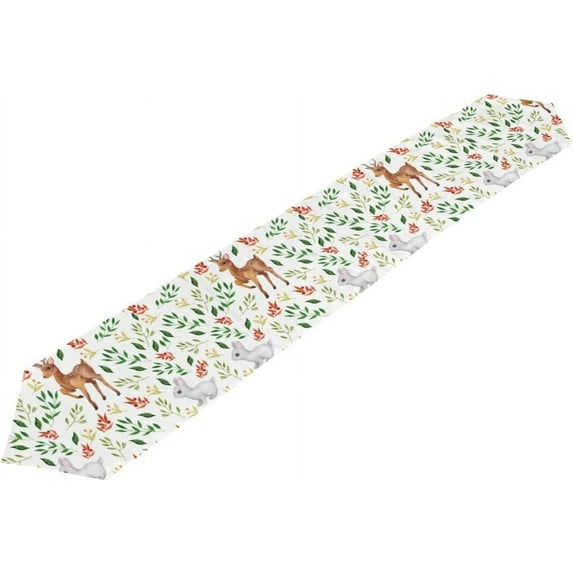 Coolnut Table Runner 13"x90", Watercolor Deer and Leaves Washable Table Cloth Runner for Holiday Home Wedding Table Top Decoration