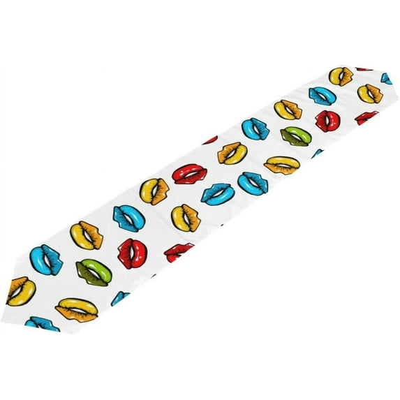 Coolnut Table Runner 13"x90", Woman Mouth Colored Lipstick Washable Table Cloth Runner for Holiday Home Wedding Table Top Decoration