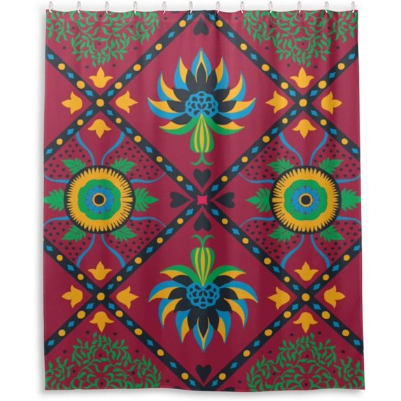 Coolnut Talavera Ceramic Folk Tile Shower Curtain Bathroom Decor Watercolor Shower Curtain Sets Fabric Cloth Bathroom Curtains with Hooks 60x72 Inch