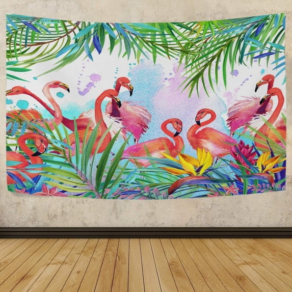 Coolnut Tapestry Wall Hanging Tropical Watercolor Floral Flamingo Tapestry Tapestry Bright Wall Art Wall Blanket Wall Decor for Bedroom Living Room Dorm Decor（60 x 51 inch） Home Decor Gifts