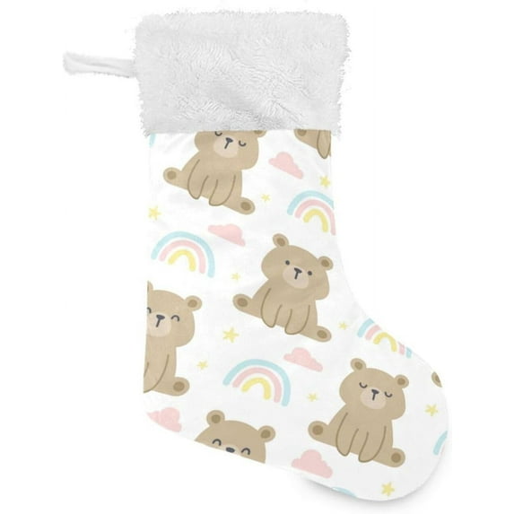 Coolnut Teddy Bear Rainbow Star Christmas Stockings, Christmas Presonalized Large Stocking Sock, Set of 2 Xmas Party Winter Decor Candy Bag Family Holiday Gift, 17.7 Inch