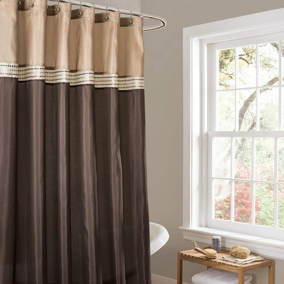 Coolnut Terra Color Block Shower Curtain Fabric Striped Neutral Bathroom, 72 by 72-Inch, Brown & Beige Home Decor