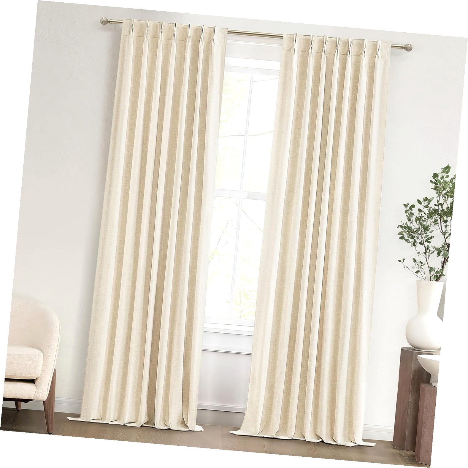 Coolnut Textured Linen 96 Inch Curtains, Pinch Pleated/Back Tab Drop