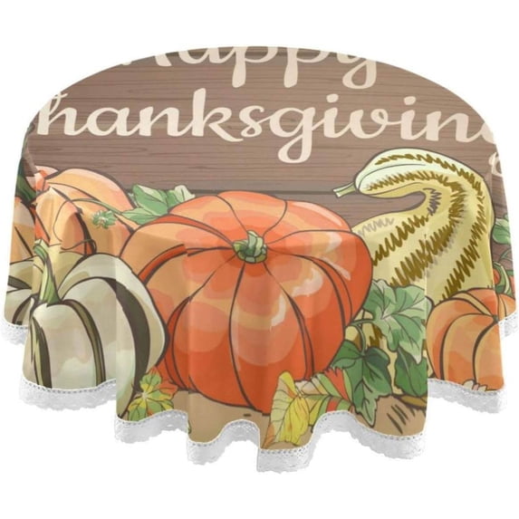 Coolnut Thanksgiving Pumpkins Round Tablecloth 60In, Water Resistant Spill Proof Large Table Cover for Indoor & Outdoor Family Gathering Dinner, BBQ Halloween Decoration