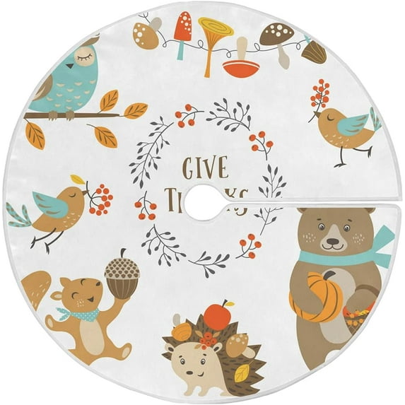 Coolnut Thanksgiving Tree Skirt Autumn Animals Xmas Tree Skirt, Floor Door Round Mat Decorations for Holiday Party Home Christmas Day Ornaments,47.2"