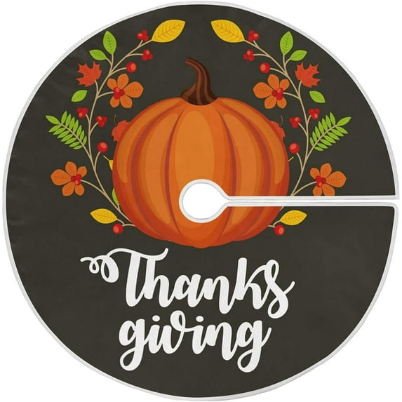 Coolnut Thanksgiving Tree Skirt Pumpkin Xmas Tree Skirt, Floor Door Round Mat Decorations for Holiday Party Home Christmas Day Ornaments,35.4"